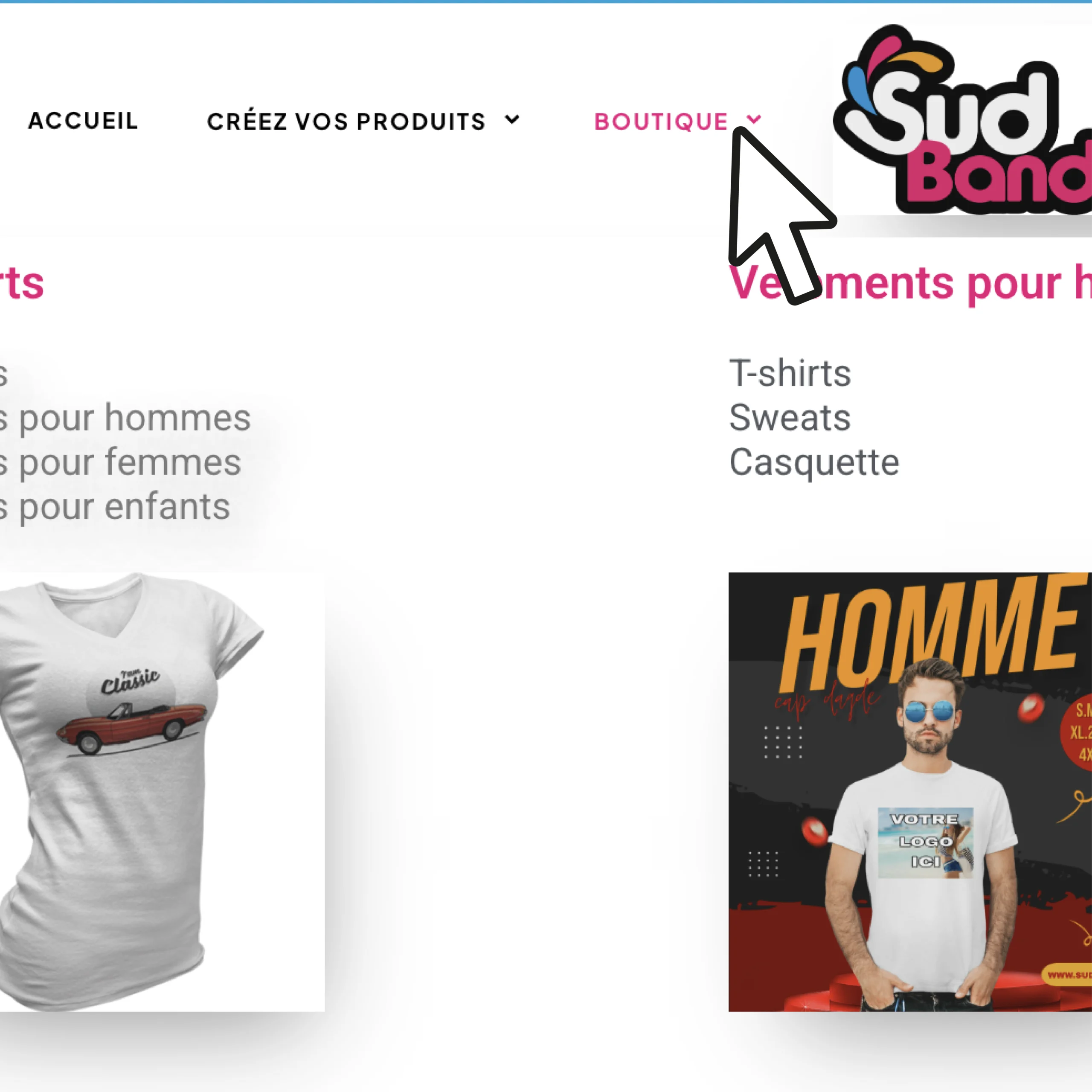 Aperçu de notre boutique avec designs prêts à personnaliser