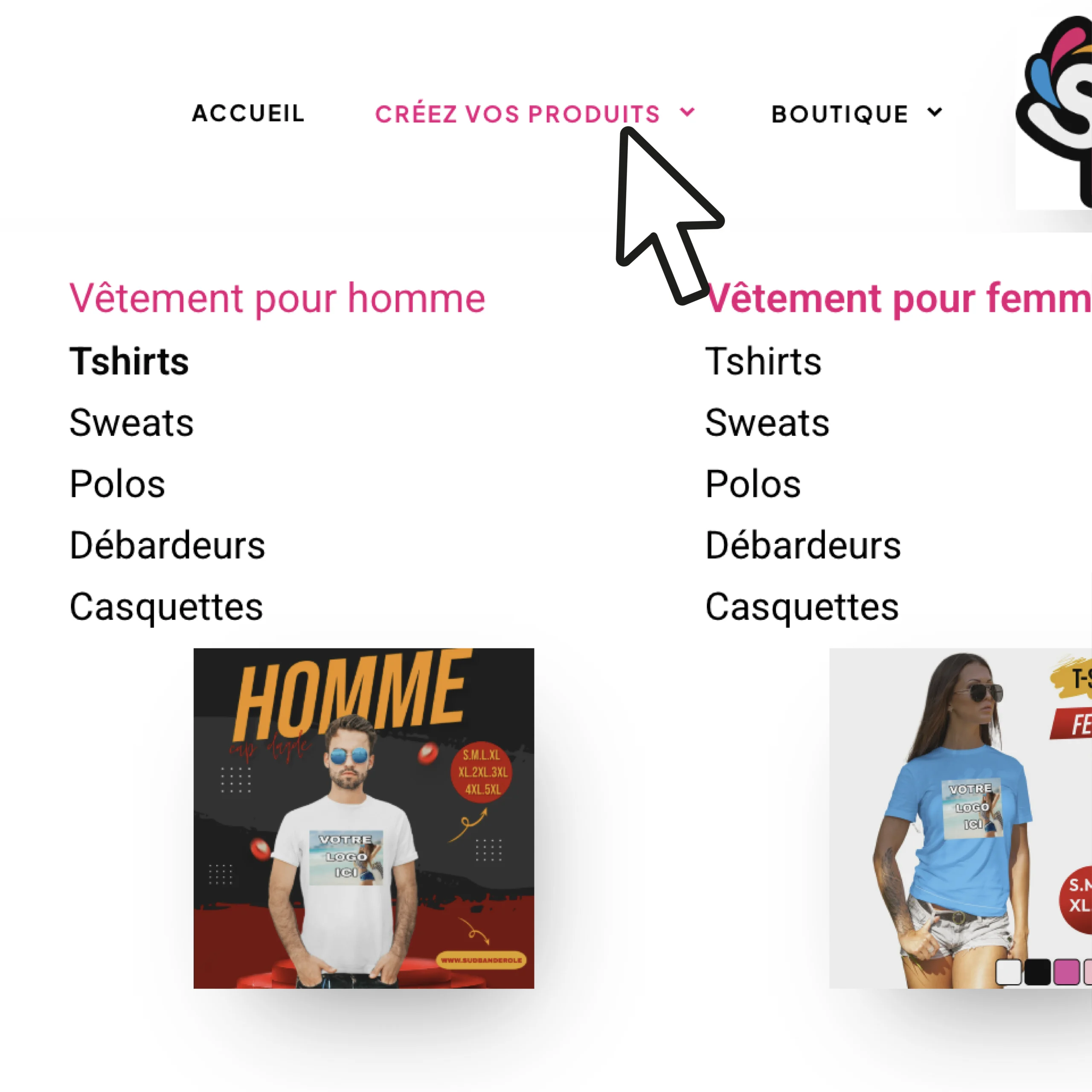 Interface de création de produits personnalisés