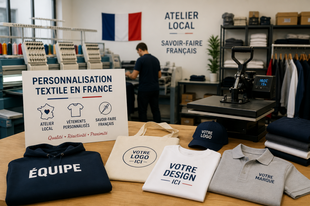 personnalisation textile France avec atelier local et vêtements