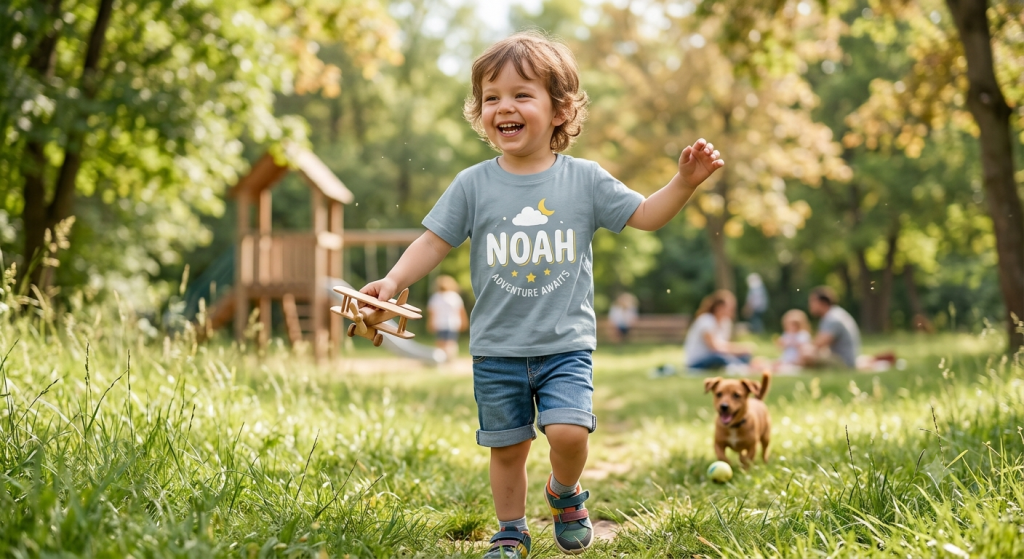 Enfant portant un t-shirt personnalisé avec prénom