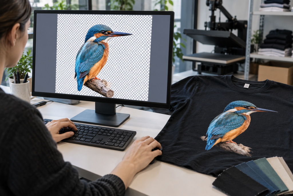 Comparaison entre une photo originale et son impression sur un t-shirt personnalisé