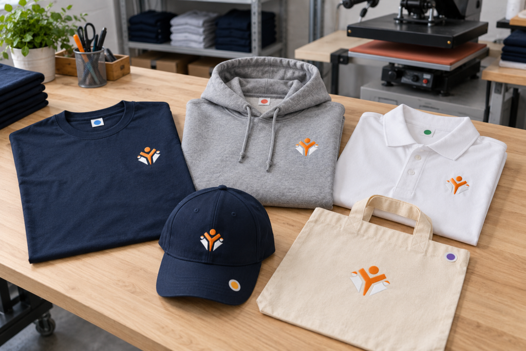 Membres d’une association portant des t-shirts et sweats personnalisés assortis